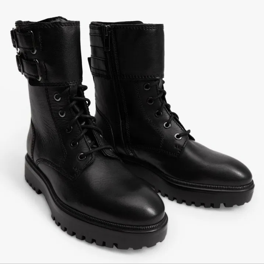 Mango Black Leather Combat Boots
